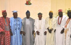 Cattle Colony Rejected By Ajimobi, Alaafin Oyo State governor, Senator Abiola Ajimobi (3rd left), Alaafin of Oyo, Oba Lamidi Adeyemi (middle) and others Obas from Oke-Ogun during the visit...
