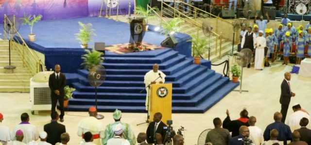 Governor Akinwunmi Ambode of Lagos State…delivering his goodwill message at the  Inter-Denominational Service…