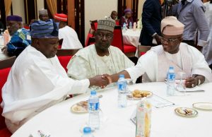 Photo: Ambode Joins Others To Attend APC Caucus Meeting In Abuja Governor Akinwunmi Ambode, left, with others at the meeting...