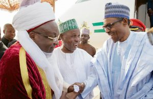 Photo: Buhari Takes Time Off To Visit Katsina President Buhari with Governor of Katsina State H.E. Rt Hon Aminu Bello Masari and Emir of Katsina HRH Alhaji Abdulmumini Kabir Usman as he arrives Daura….