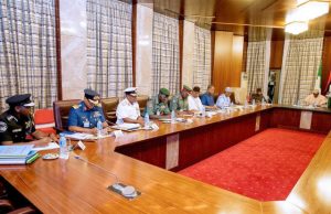 Buhari Holds Security Meeting With Service Chiefs, Others President Muhammadu Buhari, far right, with others during the security meeting...