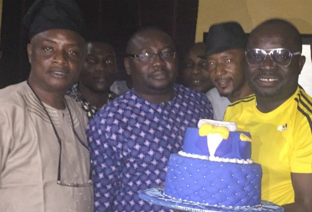 R-L: The celebrant, Yemi Sonde, Chief Adebayo Adelabu and Olayinka Agboola of PMParrot/Parrot Xtra Magazine...