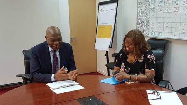 L-R: Managing Director, The Shell Petroleum Development Company of Nigeria Limited and Country Chair, Shell Companies in Nigeria, Osagie Okunbor and Kechi Okwuchi, survivor of the 2005 Sosoliso plane crash during a ‘Thank You’ visit to SPDC