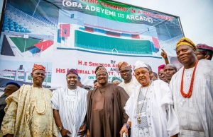 Photo: When Ajimobi Stormed Oyo Town To Honour The Alaafin Governor Abiola Ajimobi, middle, with the Alaafin and others at the event...
