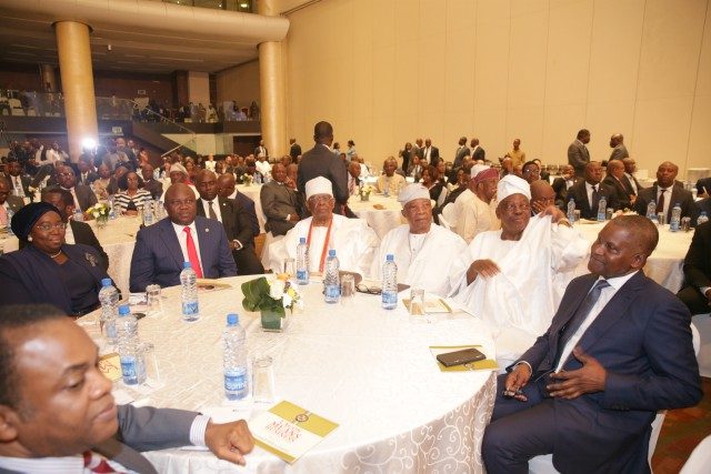 Africa's richest man, Dr Aliko Dangote, right, with Governor Akinwunmi Ambode and others at the event...