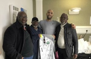 Pinnick, Akinwunmi, Sanusi Visit Ikeme In Hospital R-L: Amaju Pinnick, Carl Ikeme and others during the visit...