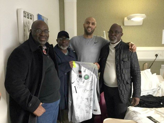 R-L: Amaju Pinnick, Carl Ikeme and others during the visit...