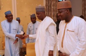 Photo: Buhari Meets With NASS Leadership In Aso Rock President Muhammadu Buhari in a handshake with the President of the Senate, Dr Abubakar Bukola Saraki and Speaker of the House of Representative, Rt Hon Yakubu Dogara before the meeting started…