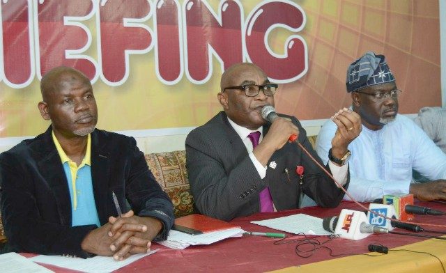 L-R: Oyo State Signage and Advertising Agency (OYSAA) Director of Administration and Supplies, Mr. Kareem Adeleke, Director-General, OYSAA, Pastor Yinka Adepoju and the State Commissioner for Information, Culture and Tourism, Mr. Toye Arulogun, during the Press briefing…