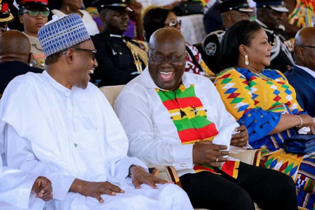 President Muhammadu Buhari, left, with Ghanaian leaders in Ghana...on Tuesday...