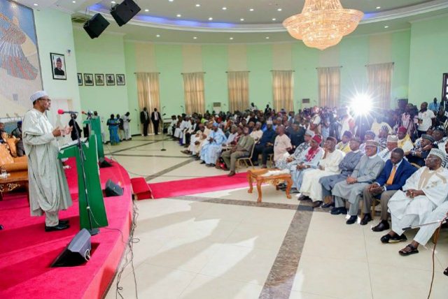 President Muhammadu Buhari, left, speaking with stakeholders in Makurdi, Benue State on Monday...