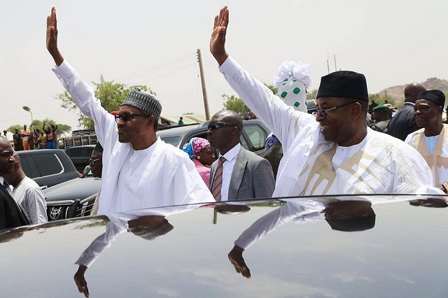 President Muhammadu Buhari, right, with Governor Mohammed Abubakar of Bauchi State...