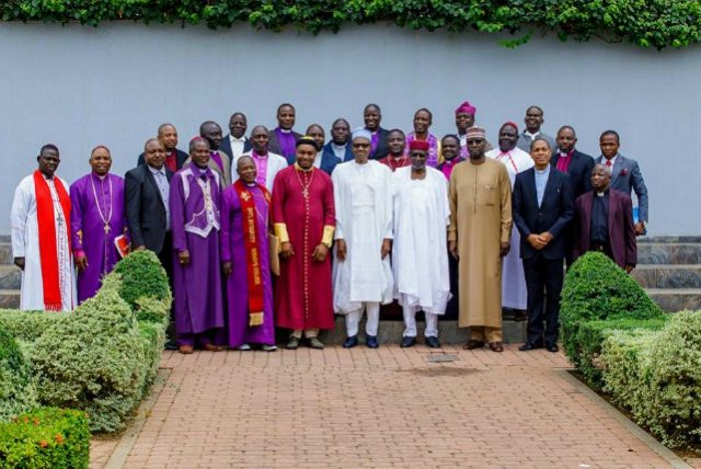 President Muhammadu Buhari with the Arewa Pastors Non-Denominational Initiative for Peace in Nigeria...