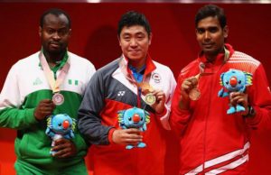 2018 Commonwealth Games: How Aruna Quadri Got His Silver In Men’s Single T/Tennis L-R: Silver medalist Quadri Aruna of Nigeria, gold medalist Ning Gao of Singapore and bronze medalist Sharath Achanta of India after the Table Tennis Men's Singles Gold Medal match between Quadri Aruna of Nigeria and Ning Gao of Singapore on day 11 of the Gold Coast 2018 Commonwealth Games…