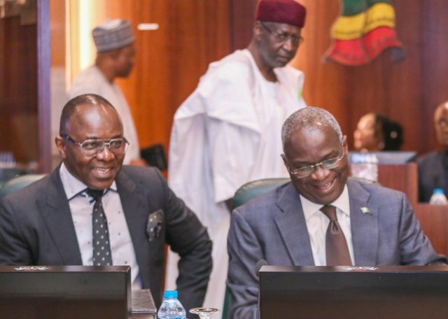 Minister of Works, Power and Housing, Mr Babatunde Fashola, right, with others at the FEC Meeting...