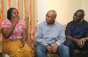 Mace Hijack: Injured Female Sergeant-At-Arms Visited By Saraki L-R: Mrs Sandra Davou, Dr Bukola Saraki and Senator Ike Ekweremadu...