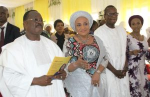 19 Salient Points To Note About Florence Ajimobi@59 L-R: Senator Abiola Ajimobi, with wife, Dr Florence Ajimobi and their children during the thanksgiving to mark the 59th birthday of the Governor's Wife on Thursday in Ibadan...