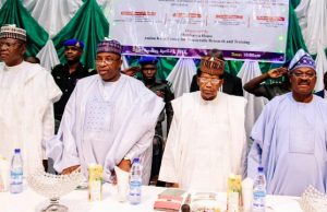 Photo: 35th Malam Aminu Kano Memorial Symposium Holds L-R: A former Governor of Jigawa State, Alhaji Sule Lamido; Bauchi State Governor, Alhaji Mohammed Abubakar; Chairman of the occasion, Malam Mahmud Usman; and Oyo State Governor, Senator Abiola Ajimobi, who represented the National Leader of the All Progressives Congress, Asiwaju Bola Tinubu, at the event…