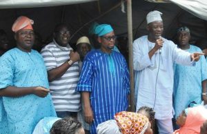 Ajimobi Must Return To Senate, Oyo South APC Insists From left, Oyo State APC Director of Logistics, Mr Taiwo Ige, Speaker Oyo State House of Assembly, Hon Michael Adeyemo, Oyo South APC Chairman, Prince Adefisoye Adekanye, State party chairman, Alhaji Mojeed Olaoya and caretaker chairman, Ibadan North West local government, Basorun Bosun Ajuwon during the clarion rally held at the APC Secretariat Oke-Ado, Ibadan…