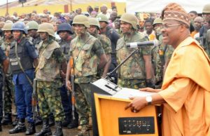 How Armed Robbery Gang Was Dislodged By Oyo Joint Patrol Team Governor Abiola Ajimobi of Oyo State, right, addressing the joint patrol team...recently..