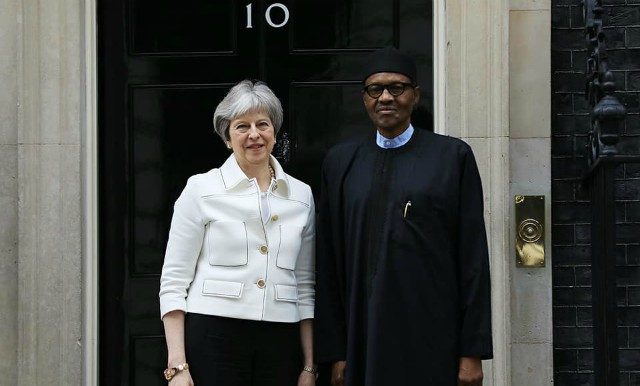 British Prime Minister, Theresa May, left, with President Muhammadu Buhari...