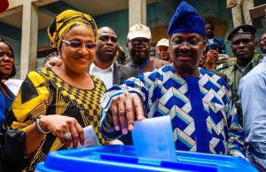 Images As Oyo Holds Local Council Polls, Ajimobi And Wife Vote Governor Abiola Ajimobi and his wife casting their votes...