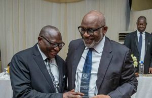 Day Ibadan NBA Honoured Gov Oluwarotimi Akeredolu Governor Oluwarotimi Akeredolu, right, receives his plaque from Justice Munta Abimbola, the Chief Judge of Oyo State...at the occasion...