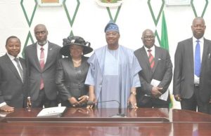 Customary Court Of Appeal Judges Sworn In By Ajimobi From left, the 3 new Judges, Mikail Oyafajo, Tajudeen Abdulganiyu, Abimbola Daniel, Oyo State governor, Senator Abiola Ajimobi, Chief Judge of Oyo State, Justice Munta Abimbola and President Court of Appeal, Justice Gboyega Akinteye during swearing-in of the new Judges of Customary Court of Appeal…