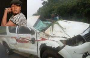 Auto Accident On Way To Ado Ekiti: How Taye Currency Cheated Death Taye Currency, inset, with the ill-fated Hilux Van...