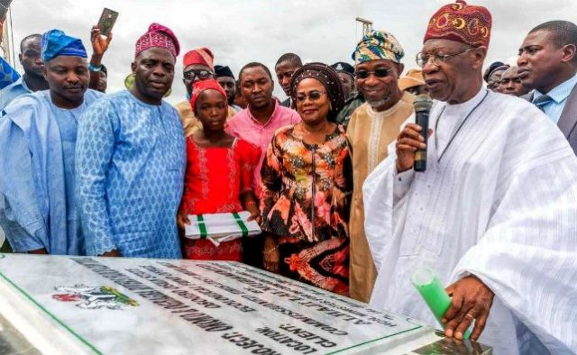 Governor State of Osun, Ogbeni Rauf Aregbesola (2nd right); Hon minister of Information Culture And Tourism, Alh. Lai Mohammed; (right); Deputy Governor Titilayo Laoye-Tomori (3rd right) and others, during the event…