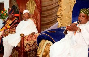 Orangun Of Ila Hails Aregbesola For Developing Osun State Osun’s Governor Rauf Aregbesola (2nd right); Orangun of Ila, Oba Abdul wahab Oyedotun (right), Edigbon of Edemosi, Oba Samuel Olaniyan (left) and Orangun of Oke ila, Oba Adedokun Abolarinwa (2nd left), during the Goodwill visit of the Governor to Boluwaduro / Ifedayo/ Ila Federal Constituency at Ila Orangun…