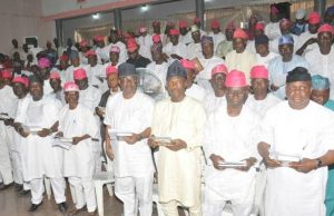 Photo: New LG/LCDA Chairmen In Oyo Inaugurated, Check Full List ...cross section of newly elected LG Chairmen in Oyo State...right is Hon Abass Alesinloye...