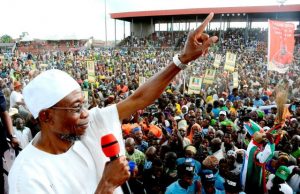 Infrastructure: Another Osun Monarch Commends Aregbesola’s Government Governor Rauf Aregbesola...addressing his supporters in Osogbo during the week...
