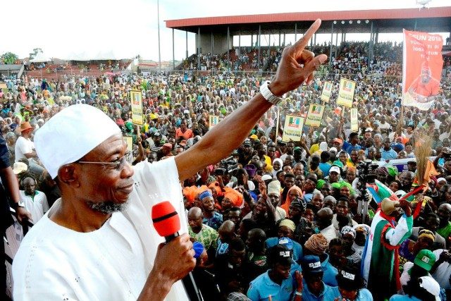 Governor Rauf Aregbesola...addressing his supporters in Osogbo during the week...