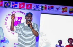 Photos: Day Ajimobi Rallied Support For Super Eagles Oyo's Governor Abiola Ajimobi...addressing football lovers at the viewing centre...