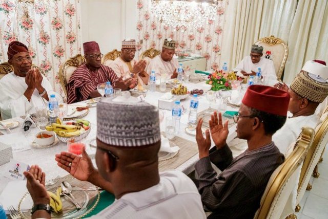 President Muhammadu Buhari, right, with the governors...on Monday evening...