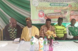 Ilaji Stadium, YSFON Pick July 1st For MASM U-17 Tournament L-R: Chairman, YSFON, Oyo State Chapter, Rafiu Alabi Oluaye, Ilaji Stadium Chairman's father, Alhaji Ganiyu Sanusi, YSFON National Secretary, Patrick Okpavuerhe, Ilaji Stadium and Resort Center Football Academy Coach, Babtunde Odubola and Moses Obioma, member of YSFON from Kano State…