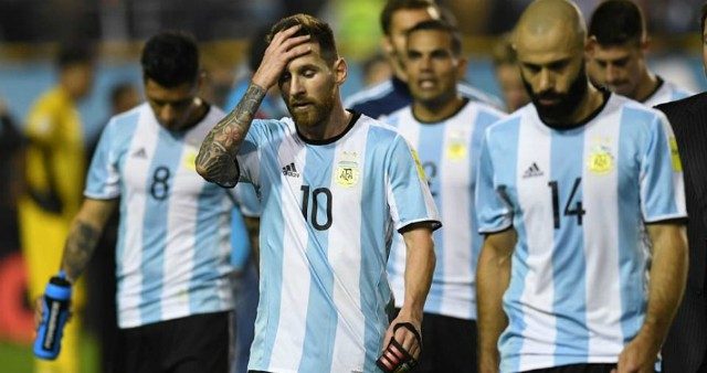 Lionel Messi, middle, with his mates bowing out of the World Cup in Russia...