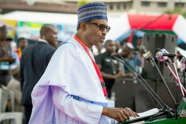 President Muhammadu Buhari...delivering his speech at the Convention...