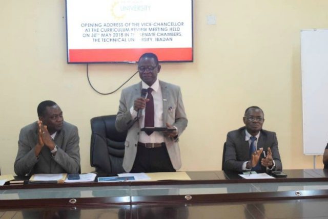 The Vice Chancellor of the Technical University, Professor Ayobami Salami, middle, addresses the meeting..