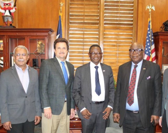 President, Texas Tech University, Prof. Lawrence Schovance (second left), Tech U, Ibadan Vice Chancellor, Prof. Ayobami Salami (second right), Pro-Chancellor, Prof. Oye Ibidapo-Obe (right) and TTU Vice Provost for International Affairs, Prof. Sukant Misra after the signing ceremony at the Office of TTU President, Lubbock, Texas, United States Tuesday evening