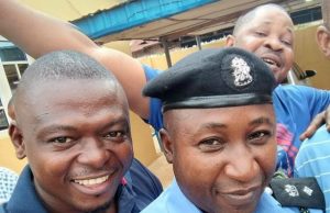 Group Fetes Oyo SARS Boss Over Promotion CSP Sola Aremu, right, with his friends...