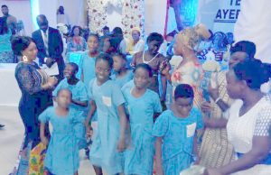 Nigerians Told To Show Concern For The Less Privileged At The Launch Of Ayefele Foundation Mrs Temitope Ayefele, left, with children at the event...