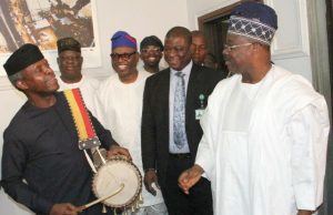 Osinbajo In Ibadan, Meets Ajimobi Behind Closed Door Vice President Yemi Osinbajo, left, with others in Ibadan...