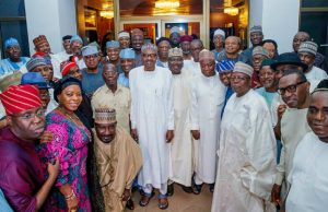 Photos: When Buhari Hosted APC Senators President Muhammadu Buhari with the APC Senators on Wednesday evening…left is Senator Rilwan Adesoji Akanbi, from Oyo State…