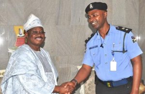 Photo: Ajimobi Felicitates With Newly Promoted Ex-ADC Abiola Ajimobi and Akinmoladun
