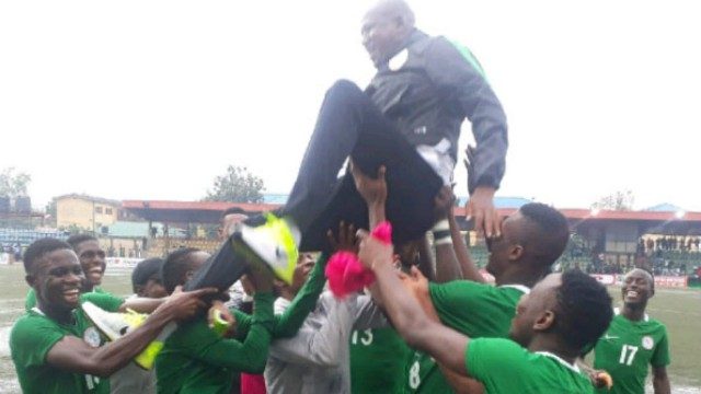 Flying Eagles’ players in jubilant mood after their qualification on Saturday…