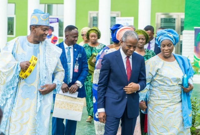 VP Osinbajo with celebrant Mummy G.O. RCCG, Pastor Mrs. Folu Adeboye (1st right) flanked by General Overseer RCCG, Pastor E. A. Adeboye (1st left) at the thanksgiving birthday ceremony