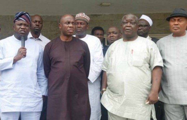 L-R: Governor Akinwunmi Ambode, Hon Rotimi Amaechi and others in Lagos on Thursday…