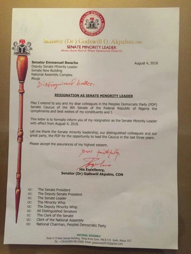 Senator Akpabio's letter